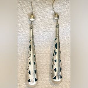 8cm Sterling Silver Dangle Drop Earrings 925 Mexico Taxco TM-88